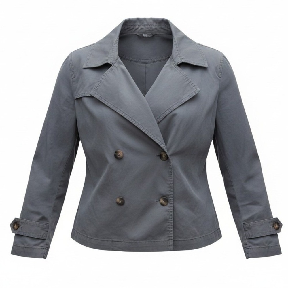 Pact Double Breasted Jacket Womens L Gray Organic Cotton Boxy Lightweight